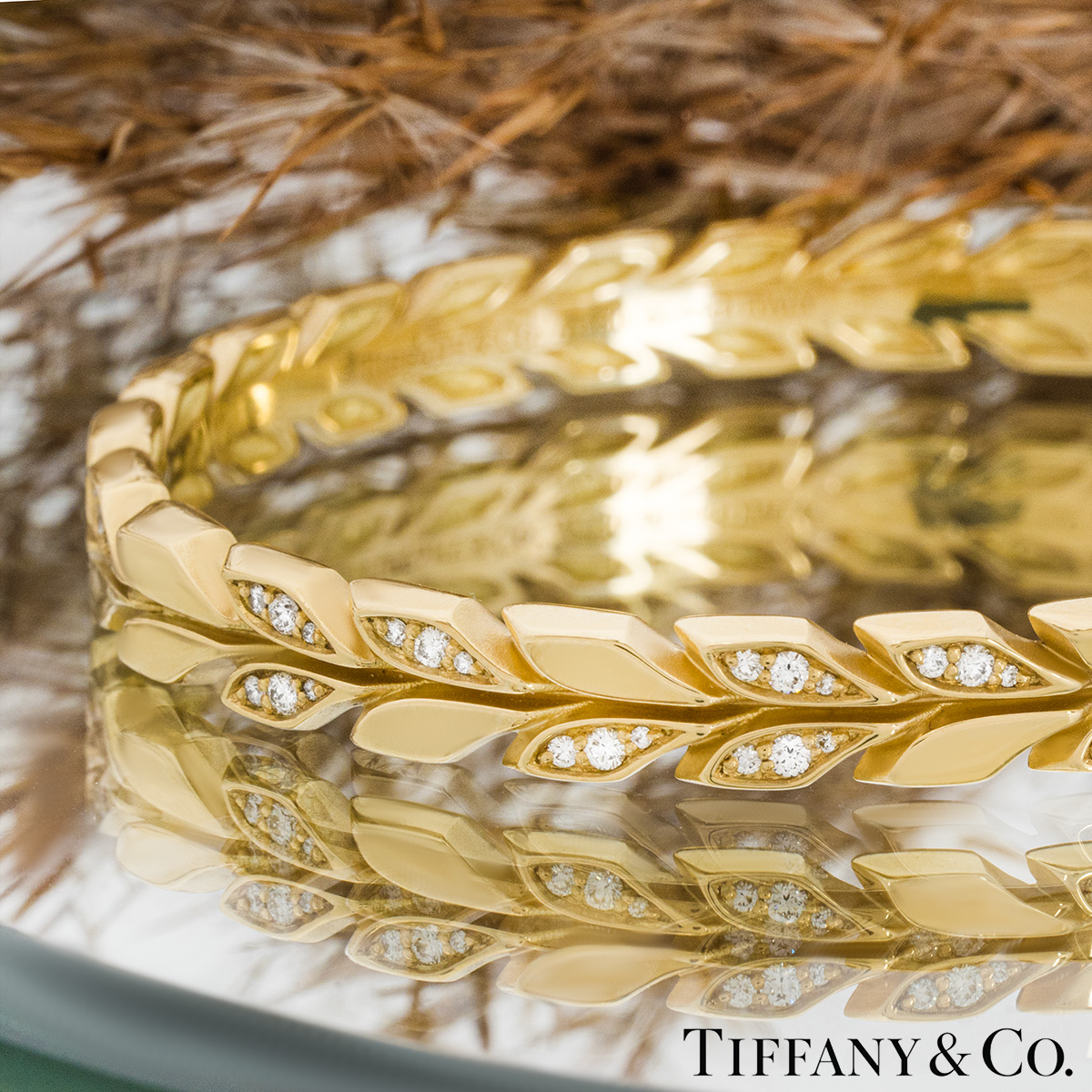 Tiffany & Co. Yellow Gold Diamond Victoria Vine Hinged Bangle
